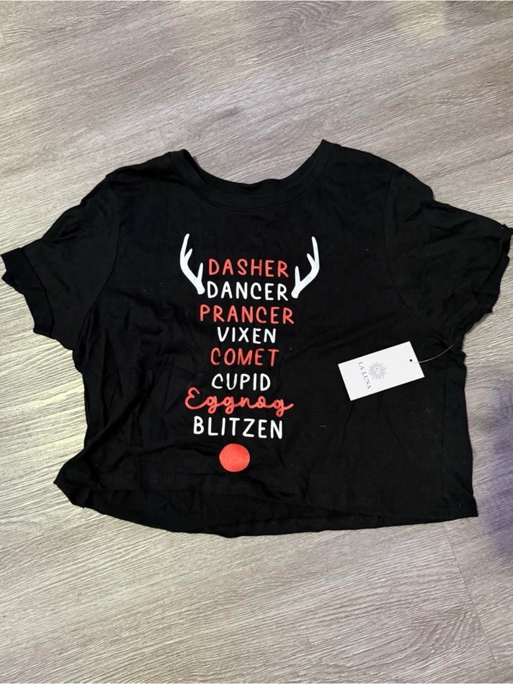 Black Holiday Reindeer Names Tee